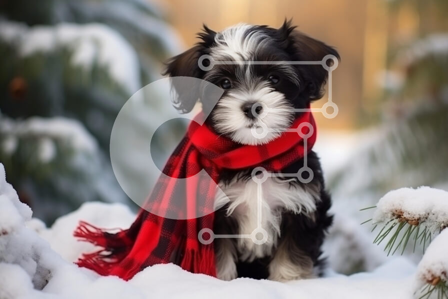 Intra Συλλεκτικό Ξύλινο Παζλ Plywood  4mm - Κουτάβι στο χιόνι με κόκκινο κασκόλ Σε Ξύλινο Κουτί - Διαστάσεις: 10x10 cm – 25 κομμάτια