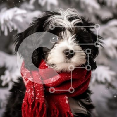 Intra Συλλεκτικό Ξύλινο Παζλ Plywood 4mm - Κουτάβι με κόκκινο κασκόλ σε ένα χιονισμένο τοπίο Σε Ξύλινο Κουτί - Διαστάσεις: 10x10 cm – 25 κομμάτια - Image 1