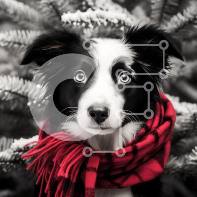 Intra Συλλεκτικό Ξύλινο Παζλ Plywood  4mm - Border Collie με καρό κασκόλ Μέσα σε Χιονισμένο Evergreen Σε Ξύλινο Κουτί - Διαστάσεις: 10x10 cm – 25 κομμάτια - Image 1