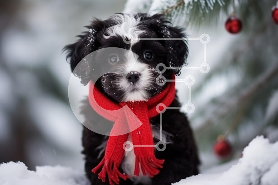 Intra Συλλεκτικό Ξύλινο Παζλ Plywood  4mm - Κουτάβι στο χιόνι με κόκκινο κασκόλ Σε Ξύλινο Κουτί - Διαστάσεις: 10x10 cm – 25 κομμάτια