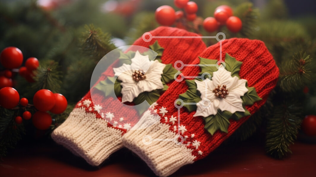 Intra Συλλεκτικό Ξύλινο Παζλ Plywood  4mm - Γιορτινά Κόκκινα Πλεκτά Γάντια με Αλεξανδρινά Σε Ξύλινο Κουτί - Διαστάσεις: 10x10 cm – 25 κομμάτια