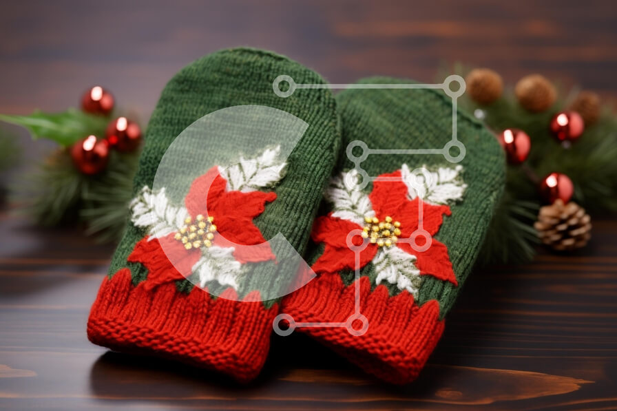 Intra Συλλεκτικό Ξύλινο Παζλ Plywood  4mm - Γιορτινά γάντια με σχέδιο Poinsettia Σε Ξύλινο Κουτί - Διαστάσεις: 10x10 cm – 25 κομμάτια