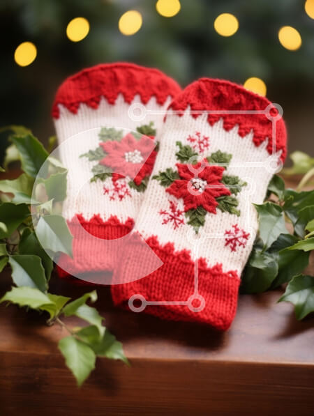 Intra Συλλεκτικό Ξύλινο Παζλ Plywood  4mm - Γιορτινά πλεκτά γάντια με σχέδιο Poinsettia Σε Ξύλινο Κουτί - Διαστάσεις: 10x10 cm – 25 κομμάτια