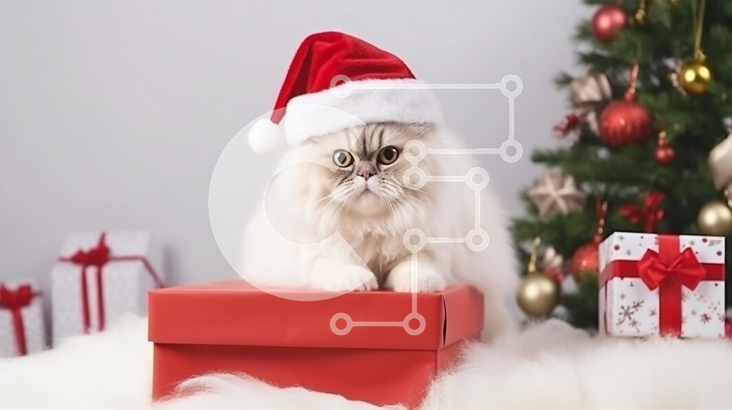 Intra Συλλεκτικό Ξύλινο Παζλ Plywood  4mm - Αφράτη γάτα με καπέλο Άγιου Βασίλη στη χριστουγεννιάτικη συσκευασία δώρου Σε Ξύλινο Κουτί - Διαστάσεις: 10x10 cm – 25 κομμάτια
