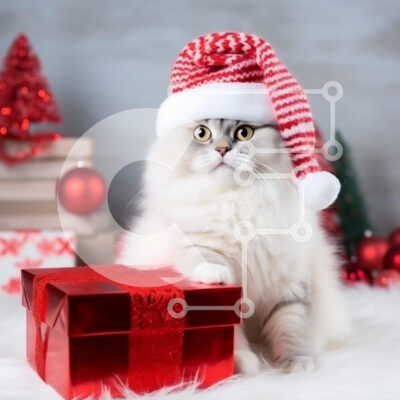 Intra Συλλεκτικό Ξύλινο Παζλ Plywood  4mm - Αφράτη γάτα με χριστουγεννιάτικο καπέλο με δώρο Σε Ξύλινο Κουτί - Διαστάσεις: 10x10 cm – 25 κομμάτια - Image 1