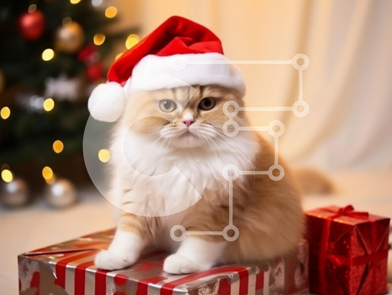 Intra Συλλεκτικό Ξύλινο Παζλ Plywood  4mm - Αφράτη γάτα με καπέλο Άγιου Βασίλη με χριστουγεννιάτικα δώρα Σε Ξύλινο Κουτί - Διαστάσεις: 10x10 cm – 25 κομμάτια