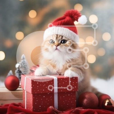 Intra Συλλεκτικό Ξύλινο Παζλ Plywood  4mm - Χαριτωμένη χριστουγεννιάτικη γάτα με καπέλο Άγιου Βασίλη Σε Ξύλινο Κουτί - Διαστάσεις: 10x10 cm – 25 κομμάτια - Image 1