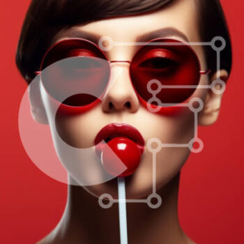 Intra Συλλεκτικό Ξύλινο Παζλ Plywood  4mm - Πορτρέτο μόδας με κόκκινα γυαλιά ηλίου και γλειφιτζούρι Σε Ξύλινο Κουτί - Διαστάσεις Puzzle: 10x10 cm – 25 κομμάτια - Image 1