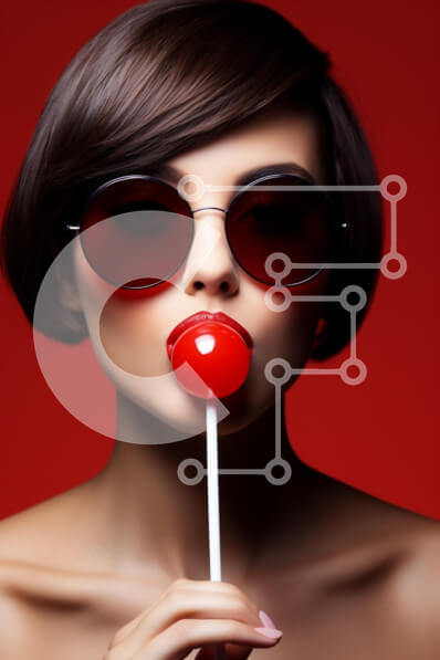 Intra Συλλεκτικό Ξύλινο Παζλ Plywood  4mm - Κομψή γυναίκα με γλειφιτζούρι και γυαλιά ηλίου Σε Ξύλινο Κουτί - Διαστάσεις Puzzle: 10x10 cm – 25 κομμάτια