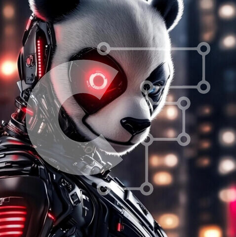 Intra Συλλεκτικό Ξύλινο Παζλ Plywood  4mm - Φουτουριστικό ρομπότ Panda σε αστικό περιβάλλον Σε Ξύλινο Κουτί - Διαστάσεις Puzzle: 10x10 cm – 25 κομμάτια - Image 1