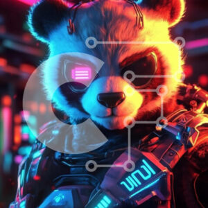 Intra Συλλεκτικό Ξύλινο Παζλ Plywood  4mm - Φουτουριστικός χαρακτήρας Panda σε φώτα νέον Σε Ξύλινο Κουτί - Διαστάσεις Puzzle: 10x10 cm – 25 κομμάτια