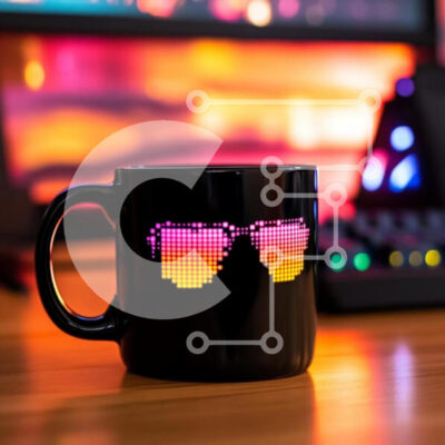 Intra Συλλεκτικό Ξύλινο Παζλ Plywood  4mm - Κομψή κούπα με σχέδιο γυαλιών ηλίου με pixel Σε Ξύλινο Κουτί - Διαστάσεις: 10x10 cm – 25 κομμάτια - Image 1