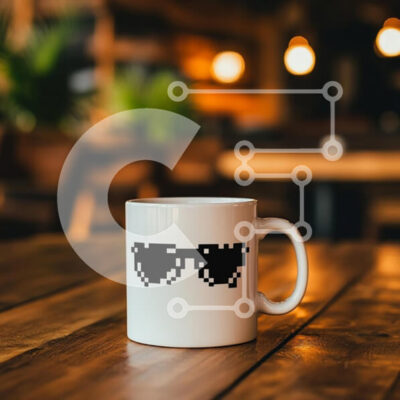 Intra Συλλεκτικό Ξύλινο Παζλ Plywood  4mm - Κομψή κούπα με γυαλιά ηλίου Pixelated Σε Ξύλινο Κουτί - Διαστάσεις: 10x10 cm – 25 κομμάτια - Image 1