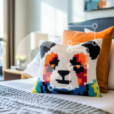 Intra Συλλεκτικό Ξύλινο Παζλ Plywood  4mm - Πολύχρωμο μαξιλάρι Panda σε ένα κρεβάτι Σε Ξύλινο Κουτί - Διαστάσεις Puzzle: 10x10 cm – 25 κομμάτια - Image 1