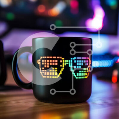 Intra Συλλεκτικό Ξύλινο Παζλ Plywood  4mm - Πολύχρωμη κούπα με pixelated γυαλιά στη ρύθμιση gaming Σε Ξύλινο Κουτί - Διαστάσεις: 10x10 cm – 25 κομμάτια - Image 1