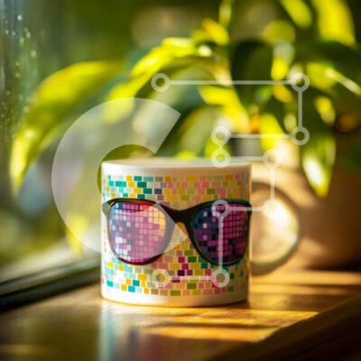 Intra Συλλεκτικό Ξύλινο Παζλ Plywood 4mm - Πολύχρωμη κούπα με γυαλιά ηλίου Pixel Σε Ξύλινο Κουτί - Διαστάσεις: 10x10 cm – 25 κομμάτια - Image 1