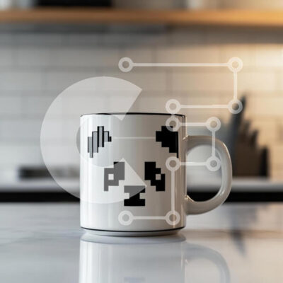 Intra Συλλεκτικό Ξύλινο Παζλ Plywood  4mm - Κούπα Panda Pixel Art στον πάγκο της κουζίνας Σε Ξύλινο Κουτί - Διαστάσεις: 10x10 cm – 25 κομμάτια - Image 1