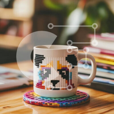 Intra Συλλεκτικό Ξύλινο Παζλ Plywood 4mm - Πολύχρωμη κούπα Panda σε ένα σουβέρ Σε Ξύλινο Κουτί - Διαστάσεις: 10x10 cm – 25 κομμάτια - Image 1