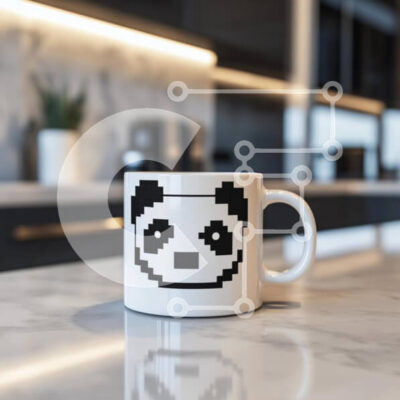 Intra Συλλεκτικό Ξύλινο Παζλ Plywood  4mm - Κούπα Panda Pixel Art σε μαρμάρινο πάγκο Σε Ξύλινο Κουτί - Διαστάσεις: 10x10 cm – 25 κομμάτια - Image 1