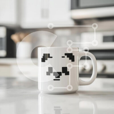 Intra Συλλεκτικό Ξύλινο Παζλ Plywood  4mm - Κεραμική κούπα με σχέδιο Panda Pixelated στη Μοντέρνα Κουζίνα Σε Ξύλινο Κουτί - Διαστάσεις: 10x10 cm – 25 κομμάτια - Image 1