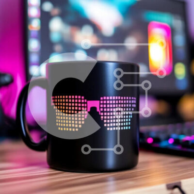 Intra Συλλεκτικό Ξύλινο Παζλ Plywood  4mm - Κομψή μαύρη κούπα με σχέδιο γυαλιών ηλίου Pixelated Σε Ξύλινο Κουτί - Διαστάσεις: 10x10 cm – 25 κομμάτια - Image 1