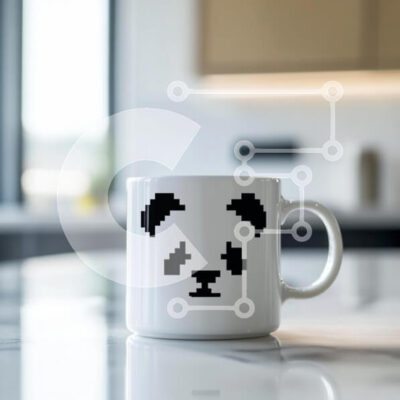 Intra Συλλεκτικό Ξύλινο Παζλ Plywood  4mm - Κούπα Panda Pixel Art στον πάγκο της κουζίνας Σε Ξύλινο Κουτί - Διαστάσεις: 10x10 cm – 25 κομμάτια - Image 1