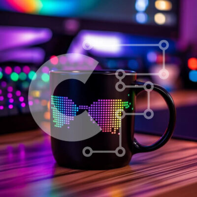 Intra Συλλεκτικό Ξύλινο Παζλ Plywood  4mm - Πολύχρωμη κούπα pixelated με σχέδιο γυαλιών ηλίου Σε Ξύλινο Κουτί - Διαστάσεις: 10x10 cm – 25 κομμάτια - Image 1