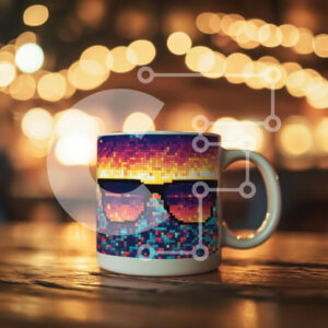 Intra Συλλεκτικό Ξύλινο Παζλ Plywood  4mm - Πολύχρωμη κούπα με pixel σε ξύλινο τραπέζι Σε Ξύλινο Κουτί - Διαστάσεις: 10x10 cm – 25 κομμάτια