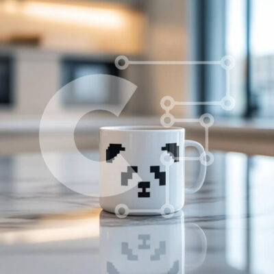 Intra Συλλεκτικό Ξύλινο Παζλ Plywood  4mm - Κούπα προσώπου Panda σε μαρμάρινο πάγκο Σε Ξύλινο Κουτί - Διαστάσεις: 10x10 cm – 25 κομμάτια - Image 1