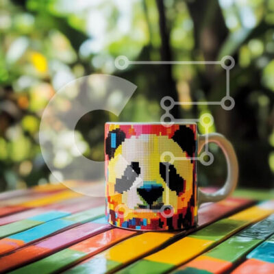 Intra Συλλεκτικό Ξύλινο Παζλ Plywood 4mm - Πολύχρωμη κούπα Panda σε ξύλινο τραπέζι Σε Ξύλινο Κουτί - Διαστάσεις: 10x10 cm – 25 κομμάτια - Image 1