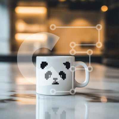 Intra Συλλεκτικό Ξύλινο Παζλ Plywood  4mm - Κούπα Panda Pixelated σε μαρμάρινο πάγκο Σε Ξύλινο Κουτί - Διαστάσεις: 10x10 cm – 25 κομμάτια - Image 1