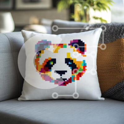 Intra Συλλεκτικό Ξύλινο Παζλ Plywood  4mm - Πολύχρωμο μαξιλάρι Panda σε έναν καναπέ Σε Ξύλινο Κουτί - Διαστάσεις Puzzle: 10x10 cm – 25 κομμάτια - Image 1