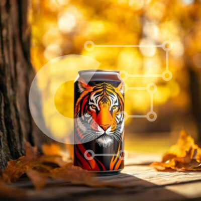 Intra Συλλεκτικό Ξύλινο Παζλ Plywood 4mm - Δοχείο ποτών με θέμα την τίγρη σε φθινοπωρινό σκηνικό Σε Ξύλινο Κουτί - Διαστάσεις: 10x10 cm – 25 κομμάτια - Image 1