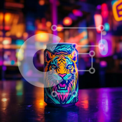 Intra Συλλεκτικό Ξύλινο Παζλ Plywood  4mm - Ζωντανό δοχείο τίγρης σε πολύχρωμη ατμόσφαιρα Σε Ξύλινο Κουτί - Διαστάσεις: 10x10 cm – 25 κομμάτια - Image 1