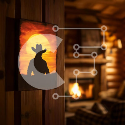 Intra Συλλεκτικό Ξύλινο Παζλ Plywood  4mm - Άνετο εσωτερικό καμπίνας με σιλουέτα καουμπόη Σε Ξύλινο Κουτί - Διαστάσεις Puzzle: 10x10 cm – 25 κομμάτια - Image 1