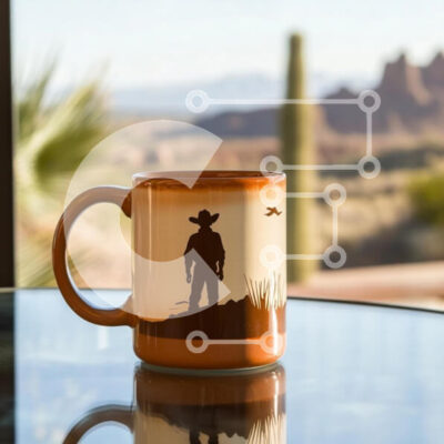 Intra Συλλεκτικό Ξύλινο Παζλ Plywood 4mm - Κούπα καουμπόη με φυσικό φόντο Σε Ξύλινο Κουτί - Διαστάσεις: 10x10 cm – 25 κομμάτια - Image 1