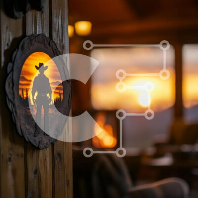 Intra Συλλεκτικό Ξύλινο Παζλ Plywood  4mm - Κρεμάστρα τοίχου σιλουέτας καουμπόη με φόντο ηλιοβασίλεμα Σε Ξύλινο Κουτί - Διαστάσεις Puzzle: 10x10 cm – 25 κομμάτια - Image 1