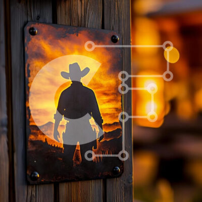 Intra Συλλεκτικό Ξύλινο Παζλ Plywood  4mm - Σιλουέτα ενός καουμπόη στο ηλιοβασίλεμα Σε Ξύλινο Κουτί - Διαστάσεις Puzzle: 10x10 cm – 25 κομμάτια - Image 1