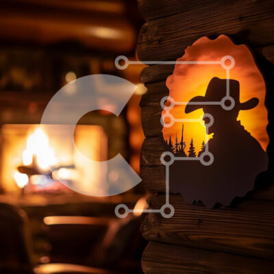 Intra Συλλεκτικό Ξύλινο Παζλ Plywood  4mm - Ρουστίκ εσωτερικό με καουμπόικη σιλουέτα και τζάκι Σε Ξύλινο Κουτί - Διαστάσεις Puzzle: 10x10 cm – 25 κομμάτια - Image 1