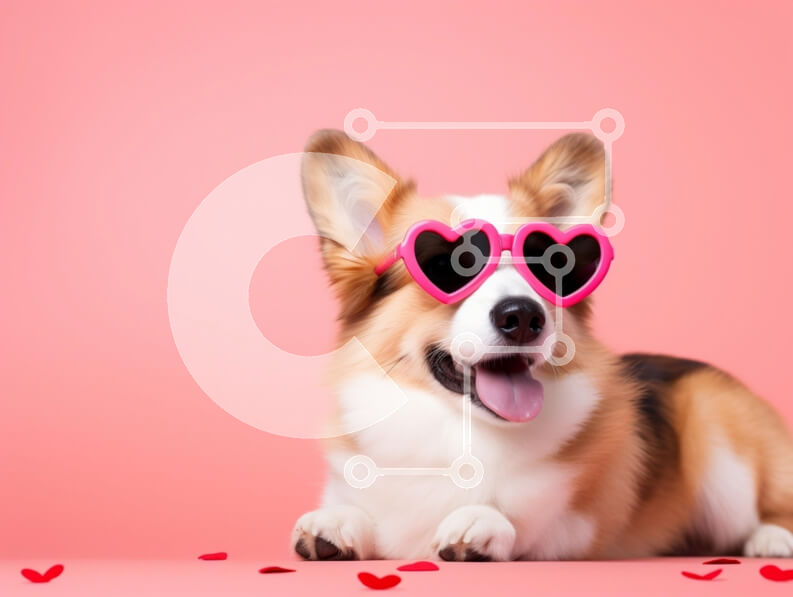 Intra Συλλεκτικό Ξύλινο Παζλ Plywood  4mm - Σκύλος Corgi με γυαλιά ηλίου σε σχήμα καρδιάς σε ροζ φόντο Σε Ξύλινο Κουτί - Διαστάσεις: 10x10 cm – 25 κομμάτια