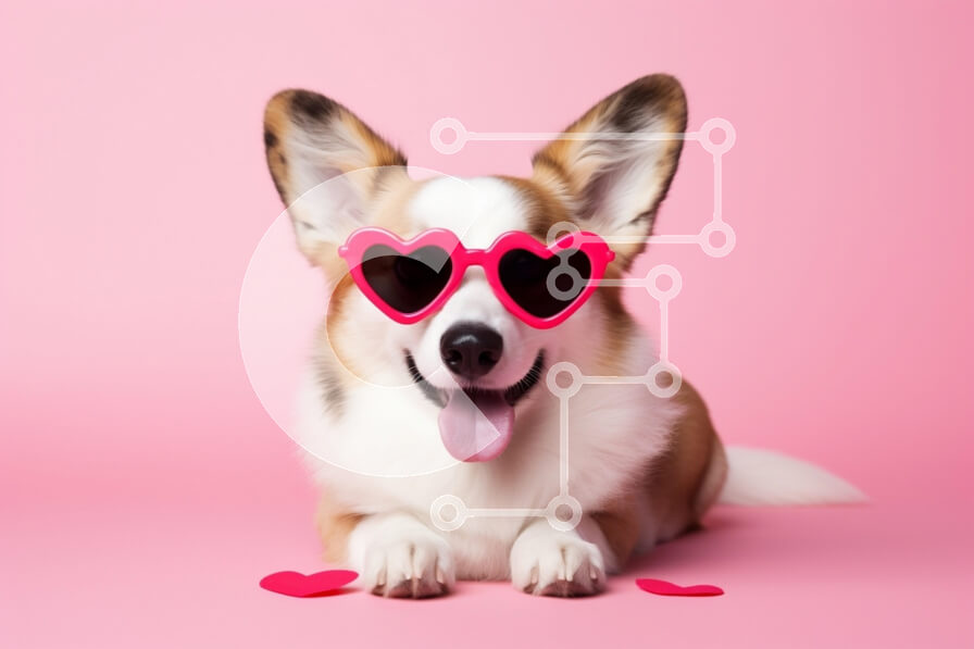 Intra Συλλεκτικό Ξύλινο Παζλ Plywood  4mm - Σκύλος Corgi με γυαλιά ηλίου σε σχήμα καρδιάς σε ροζ φόντο Σε Ξύλινο Κουτί - Διαστάσεις: 10x10 cm – 25 κομμάτια