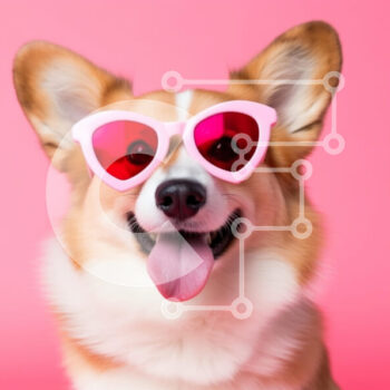 Intra Συλλεκτικό Ξύλινο Παζλ Plywood 4mm - Happy Corgi Dog με ροζ γυαλιά ηλίου Σε Ξύλινο Κουτί - Διαστάσεις: 10x10 cm – 25 κομμάτια - Image 1