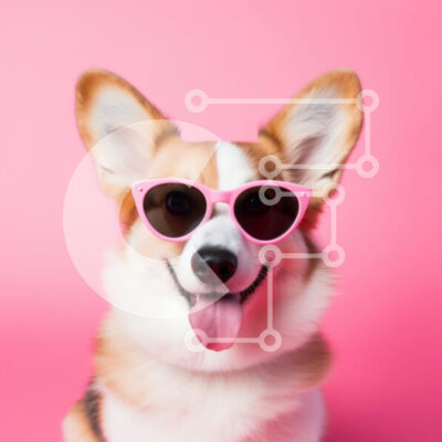 Intra Συλλεκτικό Ξύλινο Παζλ Plywood  4mm - Σκύλος Corgi με ροζ γυαλιά ηλίου Σε Ξύλινο Κουτί - Διαστάσεις: 10x10 cm – 25 κομμάτια - Image 1