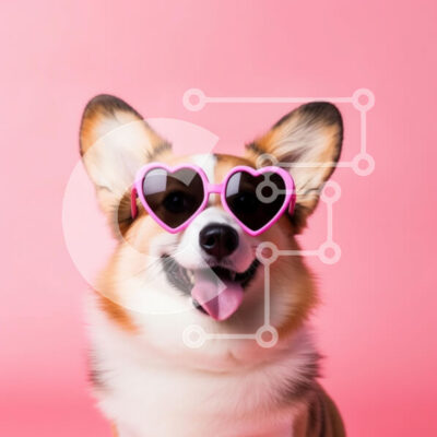 Intra Συλλεκτικό Ξύλινο Παζλ Plywood  4mm - Σκύλος Corgi με γυαλιά ηλίου σε σχήμα καρδιάς Σε Ξύλινο Κουτί - Διαστάσεις: 10x10 cm – 25 κομμάτια - Image 1