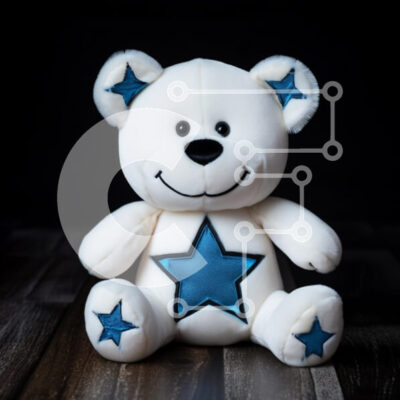 Intra Συλλεκτικό Ξύλινο Παζλ Plywood  4mm - Χαριτωμένο βελούδινο αρκουδάκι με μπλε αστέρια Σε Ξύλινο Κουτί - Διαστάσεις: 10x10 cm – 25 κομμάτια - Image 1