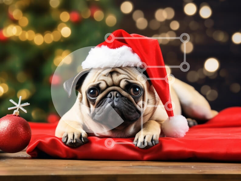 Intra Συλλεκτικό Ξύλινο Παζλ Plywood  4mm - Σκυλί πατημασιά με καπέλο Άγιου Βασίλη για τα Χριστούγεννα Σε Ξύλινο Κουτί - Διαστάσεις: 10x10 cm – 25 κομμάτια