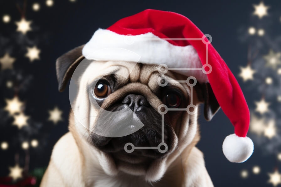 Intra Συλλεκτικό Ξύλινο Παζλ Plywood  4mm - Σκυλί πατημασιά με καπέλο Άγιου Βασίλη με γιορτινά φώτα Σε Ξύλινο Κουτί - Διαστάσεις: 10x10 cm – 25 κομμάτια