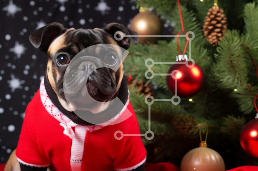 Intra Συλλεκτικό Ξύλινο Παζλ Plywood  4mm - Γιορτινά ντυμένο Pug από Χριστουγεννιάτικο Δέντρο Σε Ξύλινο Κουτί - Διαστάσεις: 10x10 cm – 25 κομμάτια