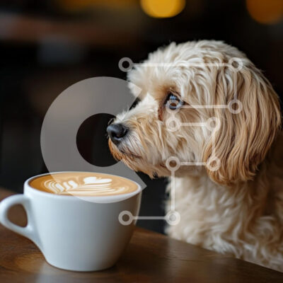 Intra Συλλεκτικό Ξύλινο Παζλ Plywood  4mm - Αξιολάτρευτο σκυλί δίπλα σε ένα φλιτζάνι καφέ με latte art Σε Ξύλινο Κουτί - Διαστάσεις: 10x10 cm – 25 κομμάτια - Image 1