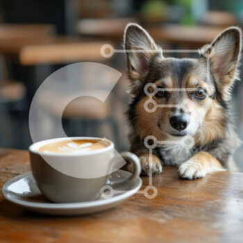 Intra Συλλεκτικό Ξύλινο Παζλ Plywood  4mm - Corgi Dog σε ένα καφέ με Latte Art Σε Ξύλινο Κουτί - Διαστάσεις: 10x10 cm – 25 κομμάτια - Image 1